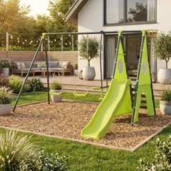 sweeek Altalena da giardino con scivolo e canestro, 6 posti