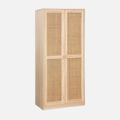 sweeek Armadio a 2 ante in canna e legno con appendiabiti e contenitori