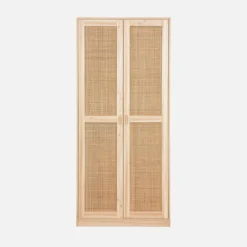 sweeek Armadio a 2 ante in canna e legno con appendiabiti e contenitori