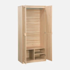 sweeek Armadio a 2 ante in canna e legno con appendiabiti e contenitori