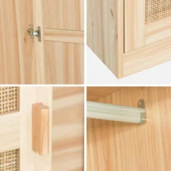 sweeek Armadio a 2 ante in canna e legno con appendiabiti e contenitori