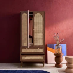 sweeek Armadio a due ante e due cassetti in legno