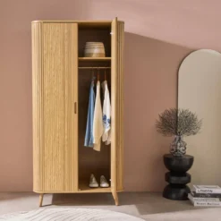 sweeek Armadio effetto legno scanalato con mensola e guardaroba