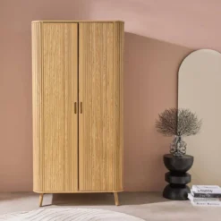 sweeek Armadio effetto legno scanalato con mensola e guardaroba