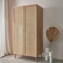 sweeek Armadio in canna ed effetto legno a 2 ante