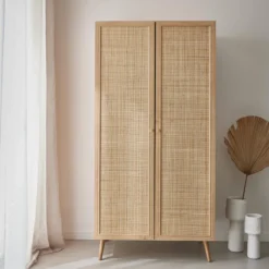sweeek Armadio in canna ed effetto legno a 2 ante