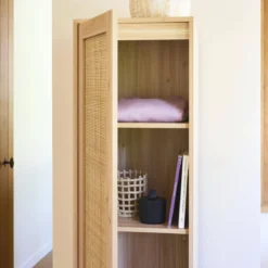 sweeek Armadio spogliatoio in legno e canna, 1 anta, 5 ripiani