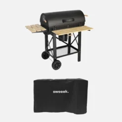sweeek Barbecue a carbone e affumicatore con ruote, ripiani e copertura