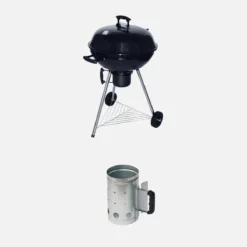 sweeek Barbecue a carbone, griglia e affumicatore con ruote e ciminiera di accensione, Ø57cm