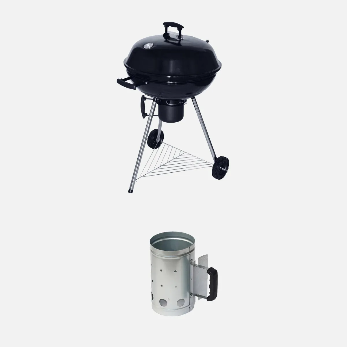 sweeek Barbecue a carbone, griglia e affumicatore con ruote e ciminiera di accensione, Ø57cm