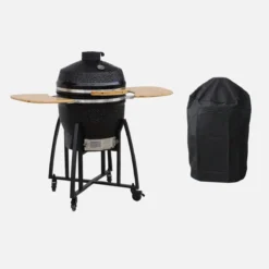 sweeek Barbecue a carbone, griglia e affumicatore, ceramica 54,5cm con ruote, ripiani e copertura