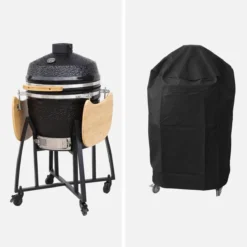 sweeek Barbecue a carbone, griglia e affumicatore, ceramica 54,5cm con ruote, ripiani e copertura