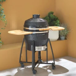 sweeek Barbecue a carbone, griglia e affumicatore, ceramica 54,5cm con ruote, ripiani e copertura