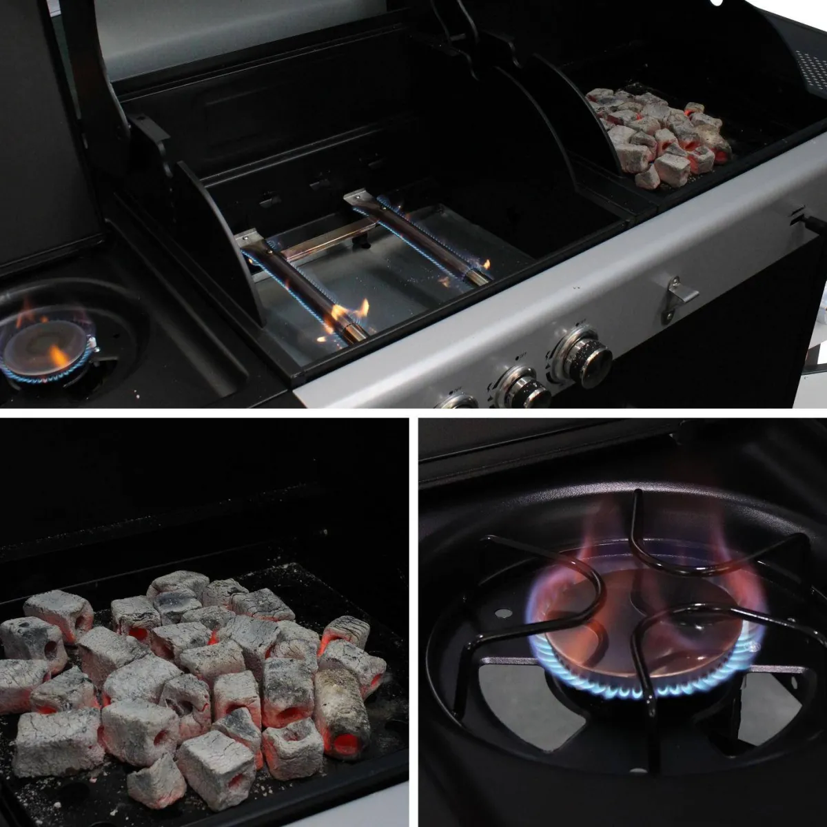 sweeek Barbecue combinato a gas e carbonella con fuoco laterale