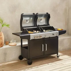 sweeek Barbecue combinato a gas e carbonella con fuoco laterale
