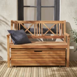 sweeek Baule da giardino in legno con rotelle, 110L