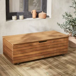 sweeek Baule da giardino in legno con rotelle, 110L