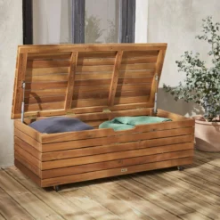 sweeek Baule da giardino in legno con rotelle, 110L