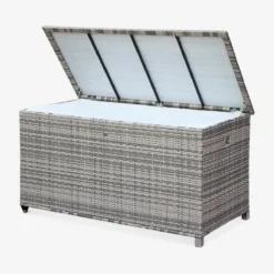 sweeek Baule da giardino in resina intrecciata con rotelle e fodera interna, 790L