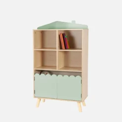 Biblioteca per bambini in legno di pino 2 porte e 4 scaffali