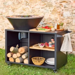 sweeek Braciere barbecue con piano di lavoro e copertura, Ø80cm