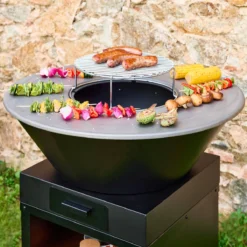 sweeek Braciere barbecue con vano portalegna e coperchio, Ø81,5cm