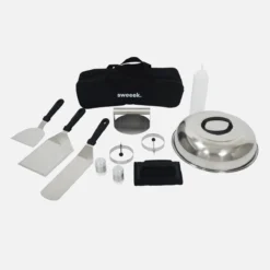 sweeek Braciere barbecue con vano portalegna, coperchio e utensili, Ø81,5cm