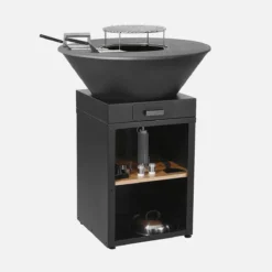 sweeek Braciere barbecue con vano portalegna, coperchio e utensili, Ø81,5cm