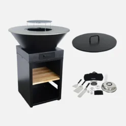 sweeek Braciere barbecue con vano portalegna, coperchio e utensili, Ø81,5cm