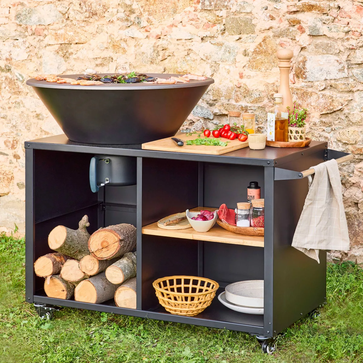 sweeek Braciere barbecue su carrello con vano portaoggetti e coperchio, Ø80cm