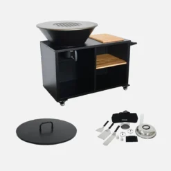 sweeek Braciere barbecue su carrello con vano portaoggetti, coperchio e utensili, Ø80cm