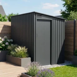 sweeek Capanno da giardino addossabile in acciaio 2,91m² con porta scorrevole e kit di ancoraggio