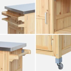 sweeek Carrello da cucina da esterno in legno con maniglie e 7 vani portaoggetti, 130cm