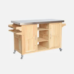 sweeek Carrello da cucina da esterno in legno con maniglie e 7 vani portaoggetti, 130cm