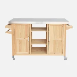 sweeek Carrello da cucina da esterno in legno con maniglie e 7 vani portaoggetti, 130cm