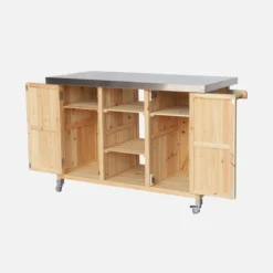 sweeek Carrello da cucina da esterno in legno con maniglie e 7 vani portaoggetti, 130cm