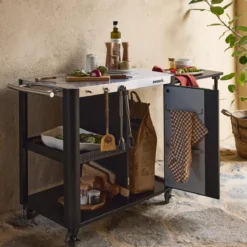 sweeek Carrello da cucina da esterno in acciaio con tavolino pieghevole, 94.5cm