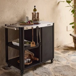 sweeek Carrello da cucina da esterno in acciaio con tavolino pieghevole, 94.5cm