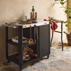 sweeek Carrello da cucina da esterno in acciaio con tavolino pieghevole, 94.5cm