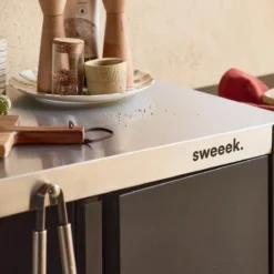 sweeek Carrello da cucina da esterno in acciaio con tavolino pieghevole, 94.5cm