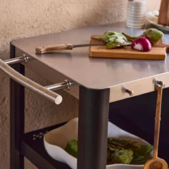 sweeek Carrello da cucina da esterno in acciaio con tavolino pieghevole, 94.5cm