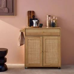 sweeek Carrello da cucina decorato in legno con 1 cassetto, 80cm