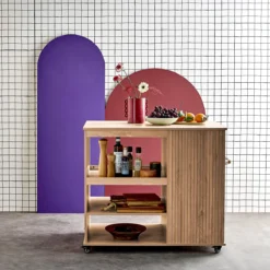 sweeek Carrello da cucina effetto legno con portabottiglie, 100cm