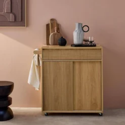 sweeek Carrello da cucina in legno decorato con 1 cassetto, 80cm