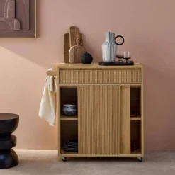 sweeek Carrello da cucina in legno decorato con 1 cassetto, 80cm