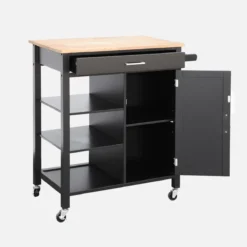 sweeek Carrello da cucina in legno di gomma con 5 ripiani, 74cm