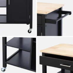 sweeek Carrello da cucina in legno di gomma con 5 ripiani, 74cm