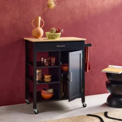 sweeek Carrello da cucina in legno di gomma con 5 ripiani, 74cm