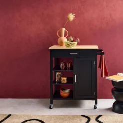 sweeek Carrello da cucina in legno di gomma con 5 ripiani, 74cm