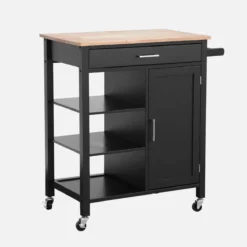 sweeek Carrello da cucina in legno di gomma con 5 ripiani, 74cm